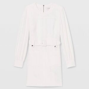 Club Monaco White Long Sleeve Belted Pocket dress